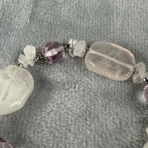 Rose Quartz & Amethyst Color Beaded Stretch Bracelet Women Adjusts - Picture 6 of 16